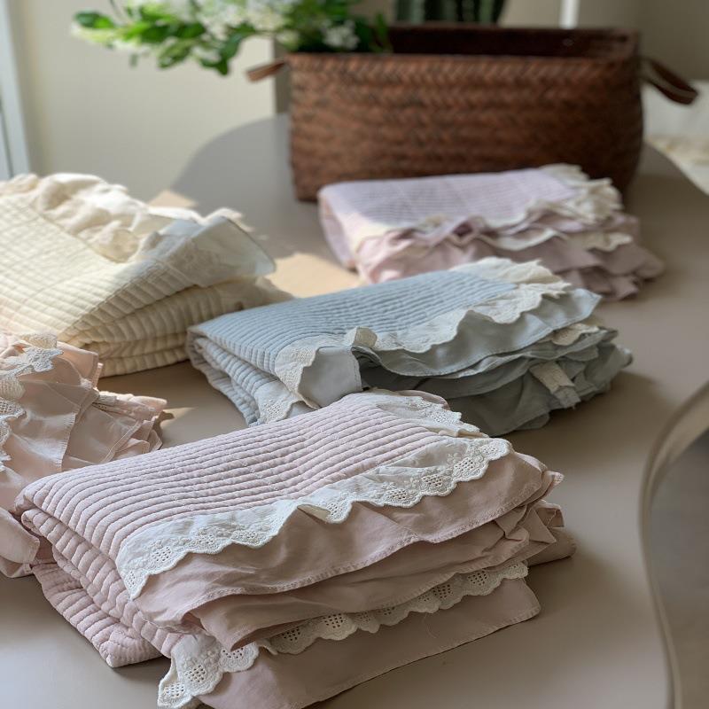 韩式双面莫代尔绗缝夹棉花边床盖夏被四件套丝滑凉感榻榻米炕盖