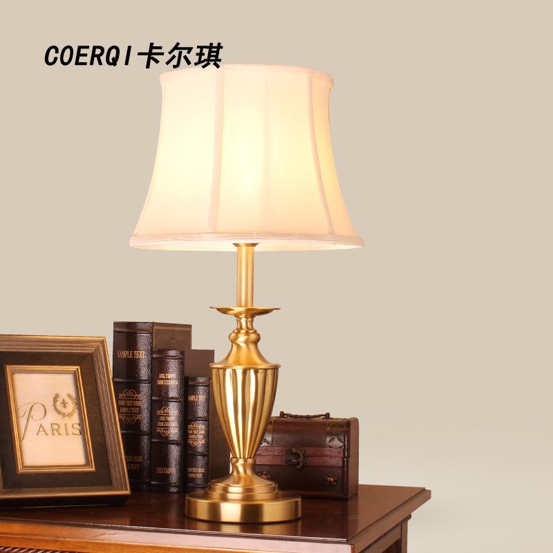 全铜美式客厅台灯 欧式书房卧室床头灯具 乡村简约纯铜台灯
