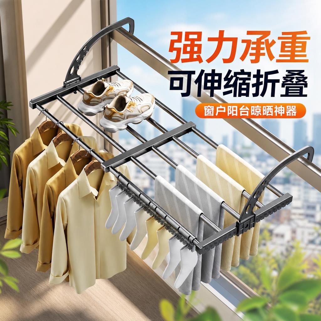 多功能伸缩窗外晾鞋架阳台挂式置物架家用室外晾晒鞋袜拖鞋收纳层
