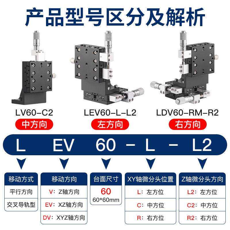 XYZ轴滑台三维移动垂直升降精密位移LDV40506090微调光学实验平台图片