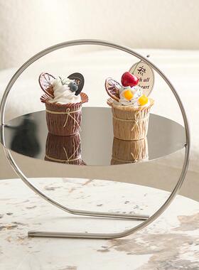 轻奢样板房装饰品蛋糕水果置物盘展示架创意艺术提篮收纳托盘摆件