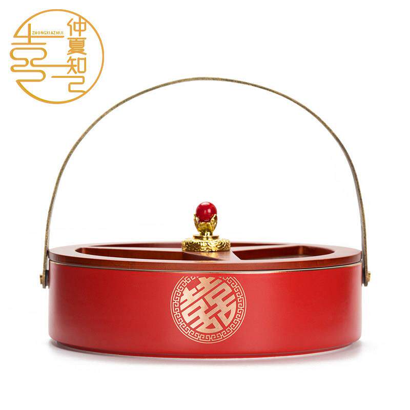陶瓷结婚果盘糖盘干 干果盒婚庆用品客厅红色婚礼创意分格瓜子水