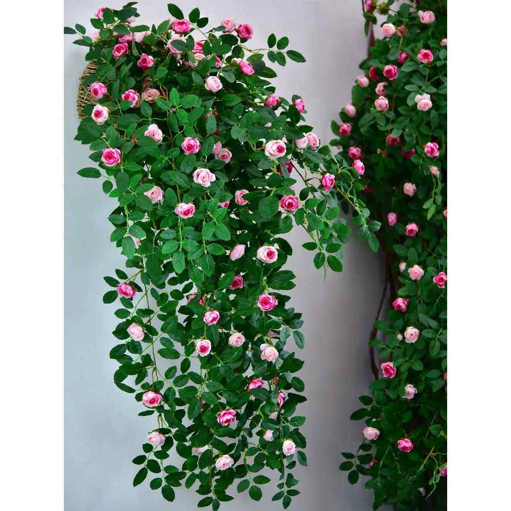 瑰花吊兰AGP绿植塑料假花藤条装饰室内摆设玫垂吊花雯墙壁挂植藤
