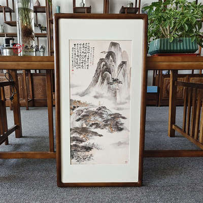 张大千山水画竖版名家字画客厅装饰画办公室玄关壁画走廊过道挂画