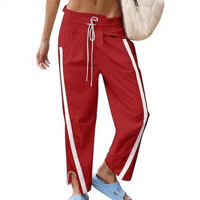 Buenoble Casual Leg Pants Drawstring Elastic Waist Rise