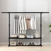 简易衣帽架双杆式 晾衣架落地室内移动挂衣架子家用卧室衣服收纳架