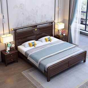 卧新中式 实木床乌金简木1.8米木森斯59双人婚床现代约15m储.物床