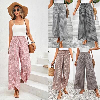 A women's floral fashion versatile wide-leg Maxi Street