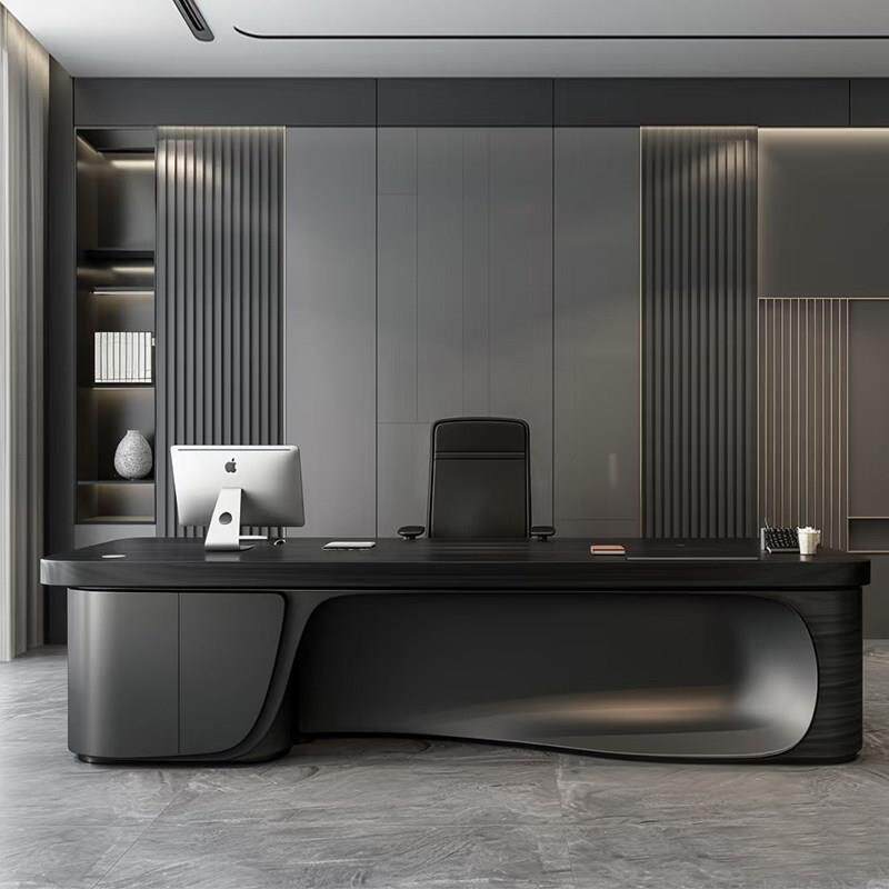 意式轻奢实木老板桌简约现代烤漆办公桌新中式董事长办公室大班台