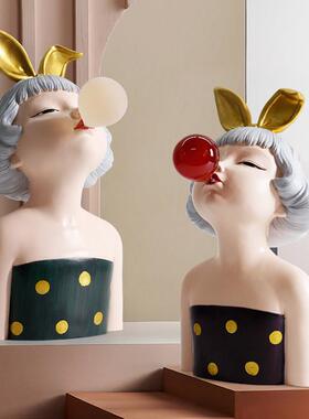 轻奢风吹泡泡女孩客厅样板房窗艺术高端人物雕塑软装饰摆件