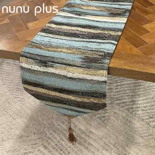 新款条纹金属泽豪华桌旗旗后代新古典主义样板房现时尚床光桌布
