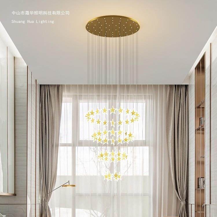 楼梯长吊灯旋转复式大别墅中空轻奢水晶灯欧式LOFT客厅大吊灯具