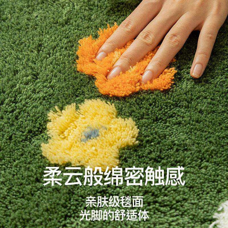 小清新植物花卉地脏毯隔毯凉防滑卧室床边地植绒耐水吸植绒客厅沙