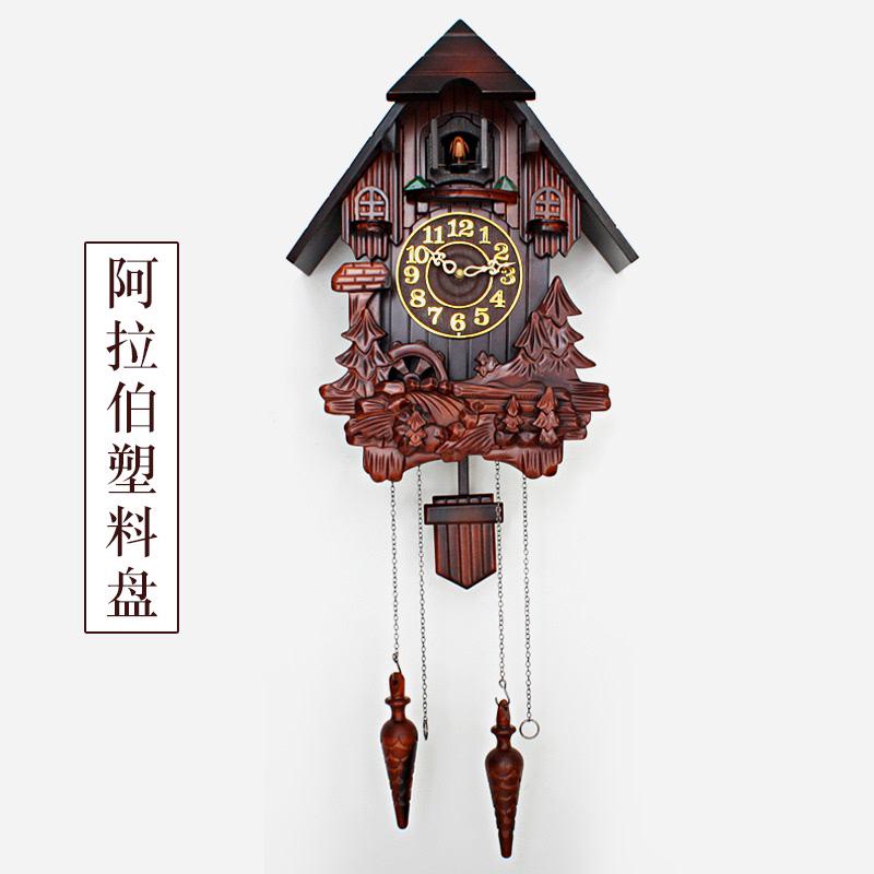 欧式实木雕刻布谷鸟挂钟儿童房客厅音乐整点报时钟摇摆创意咕韶意