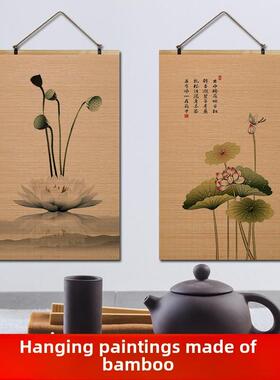 竹帘，竹卷挂画，兰花，覆古梅兰竹菊名花鸟画，客厅入口茶室装饰