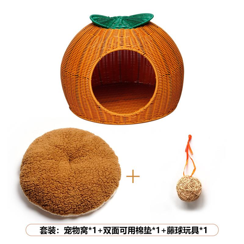 新款猫咪窝橙四季通猫用猫窝藤编可水洗猫屋透气耐网红屋子猫别脏