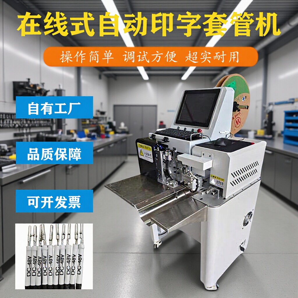 文忠印字套管机号码管在线式打印上料切管烘管一体式热缩套管机