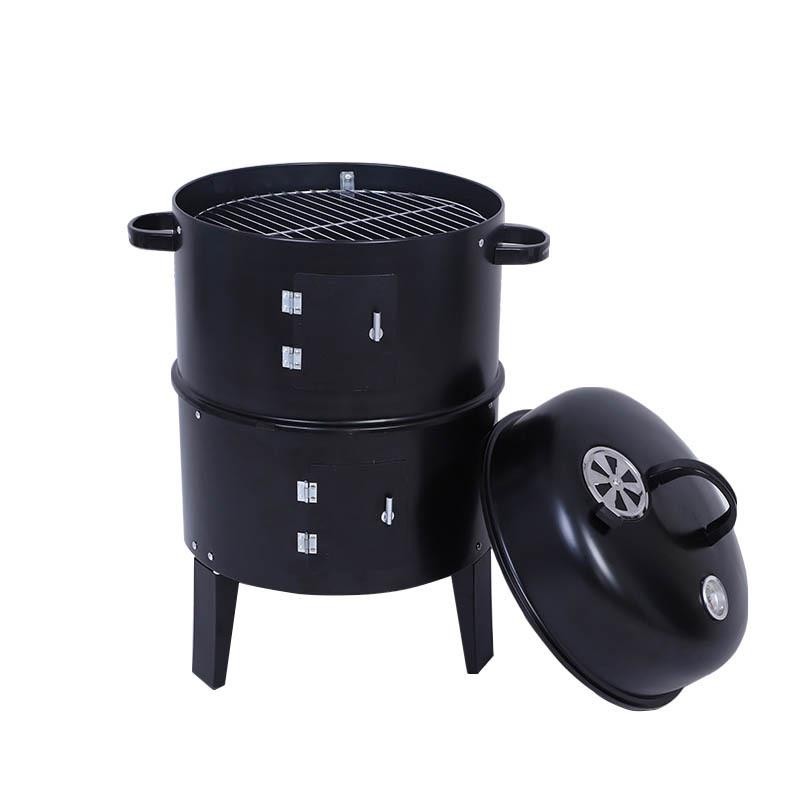 BBQ三合一烟熏炉焖烤炉烧烤炉架烤红薯烤地瓜腊肉圆形烟熏桶现货