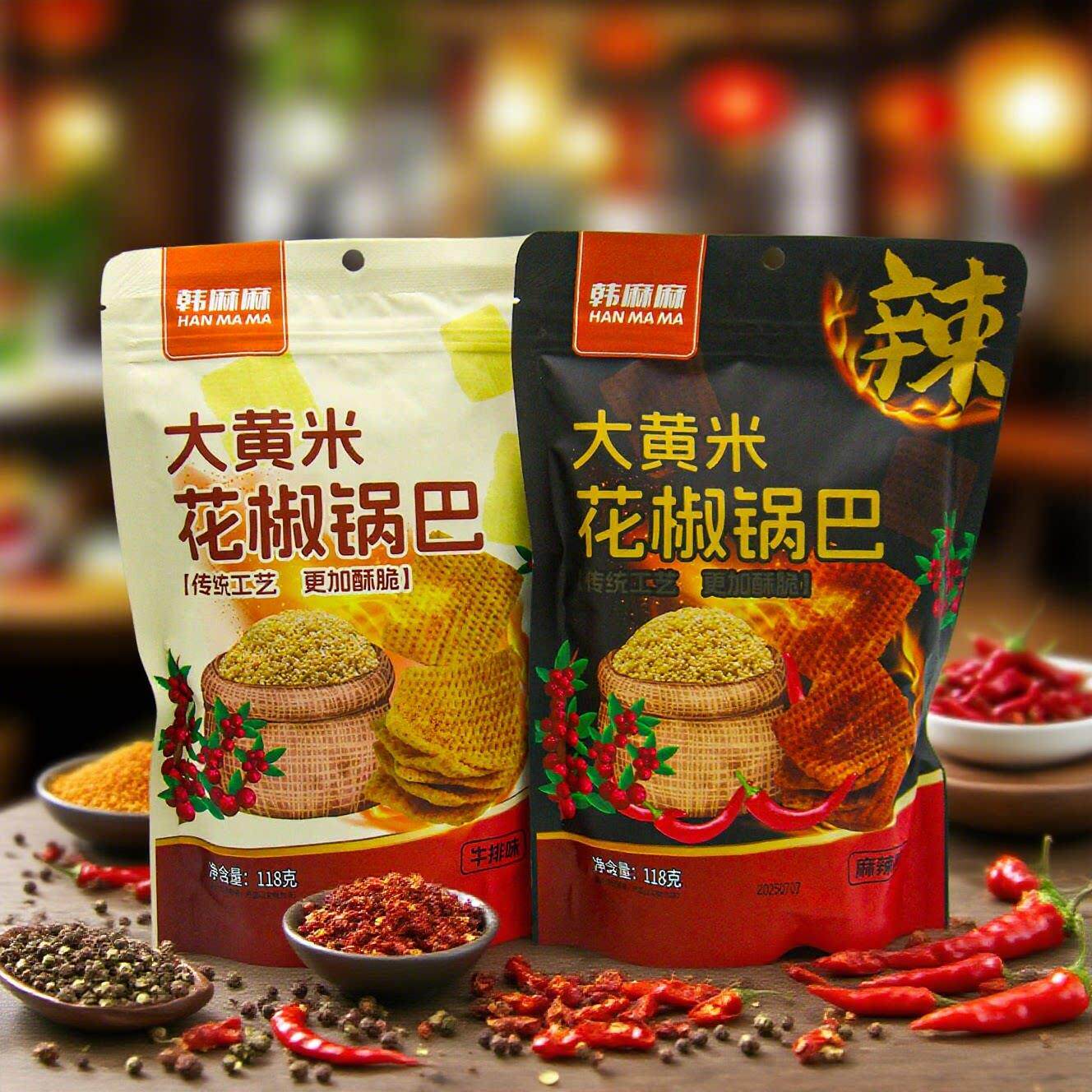 韩麻麻花椒锅巴大黄米麻辣味牛排味小袋包装陕西韩城特产零食
