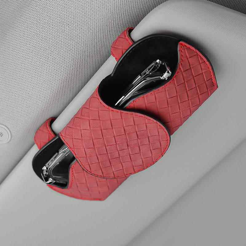 车载格纹革汽眼镜夹车UXE用创意阳遮挡眼皮镜盒车内饰用品