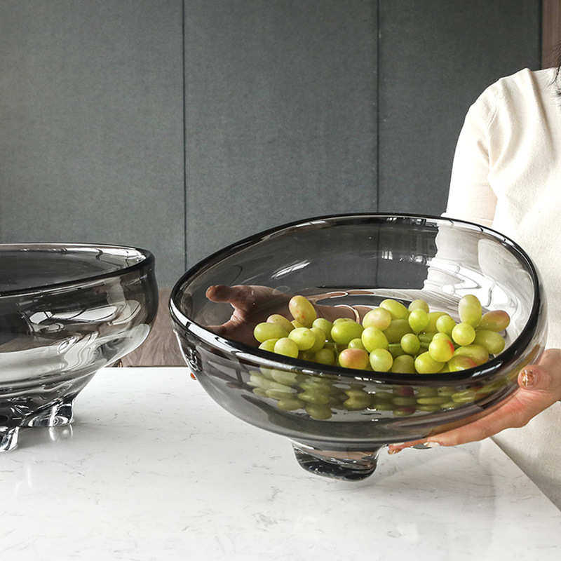 视远北欧风透明玻璃果盘高级感轻奢创意家用零食果盘简约装饰批发