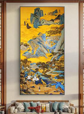 新中式掐丝珐瑯彩工艺画入户玄关装饰画竖版仙境风景客厅别墅挂画