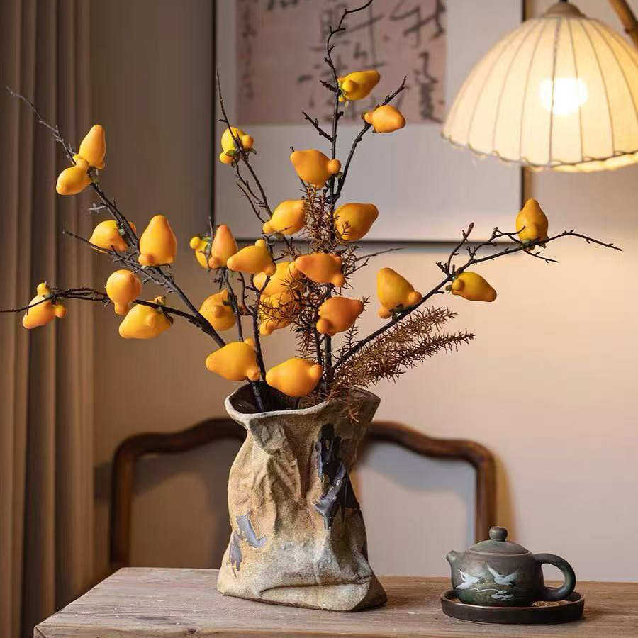 新中式侘寂风禅意粗陶花瓶手工插花陶罐民宿酒店复古怀旧钱袋花器,家居饰品,花瓶,淘宝优惠券,粉丝福利购,淘宝优惠卷