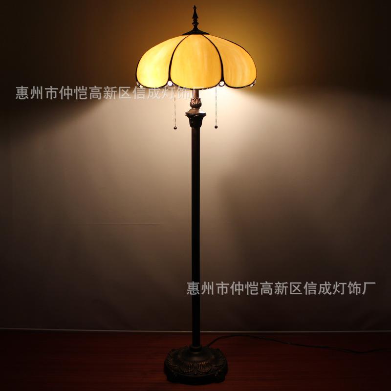 跨境蒂凡尼欧式暖黄复古餐厅温馨烤弯高档中式卧室书房18寸落地灯