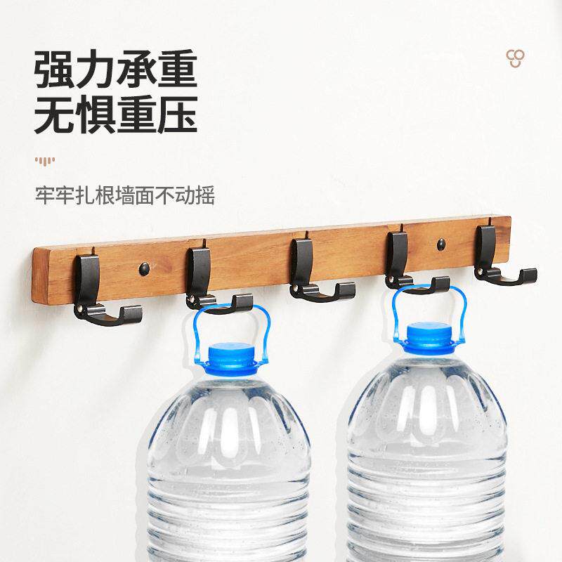 黑胡桃挂钩排钩衣钩卫生间免打孔挂衣钩木头墙上挂衣架壁挂门后钩