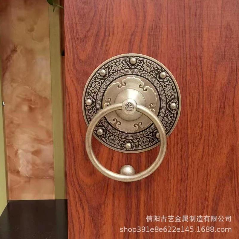 纯铜门拉手门环仿古木门把手农村老式大门拉环铜门环中式兽头单孔