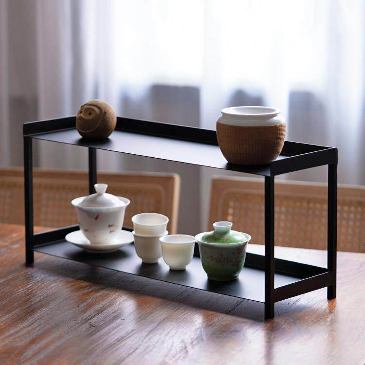 铁艺置物架双层壶架茶具收纳层架博古架茶台桌面架子茶壶茶杯架茶