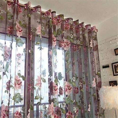 1pc Peony Tulle Curtains For Kitchen Door Window Living