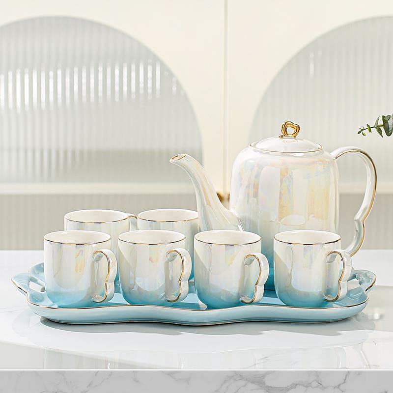 正品渐变风陶瓷水礼家用套装客厅茶杯具杯子茶杯高级感轻结奢乔迁