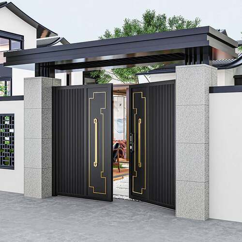 铝合金别墅庭院大门户外铁艺门头农村自建房院子大门双开电动门楼