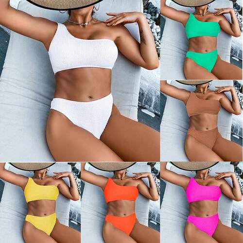 Snake Cloth Single Shoulder High Waist Bikini Swimsuit