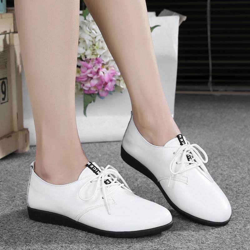 正品20新款春秋真皮鞋子百2搭妈平底单鞋孕妇软4底平跟妈休闲大码