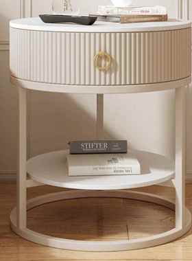 圆形奶油风小茶几床客厅家AFQ用屉沙发几简约现代带边抽卧室头柜