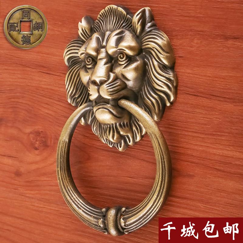 中式仿古大门纯铜狮子头拉手老式把手古铜兽头门环复古装饰铜配件