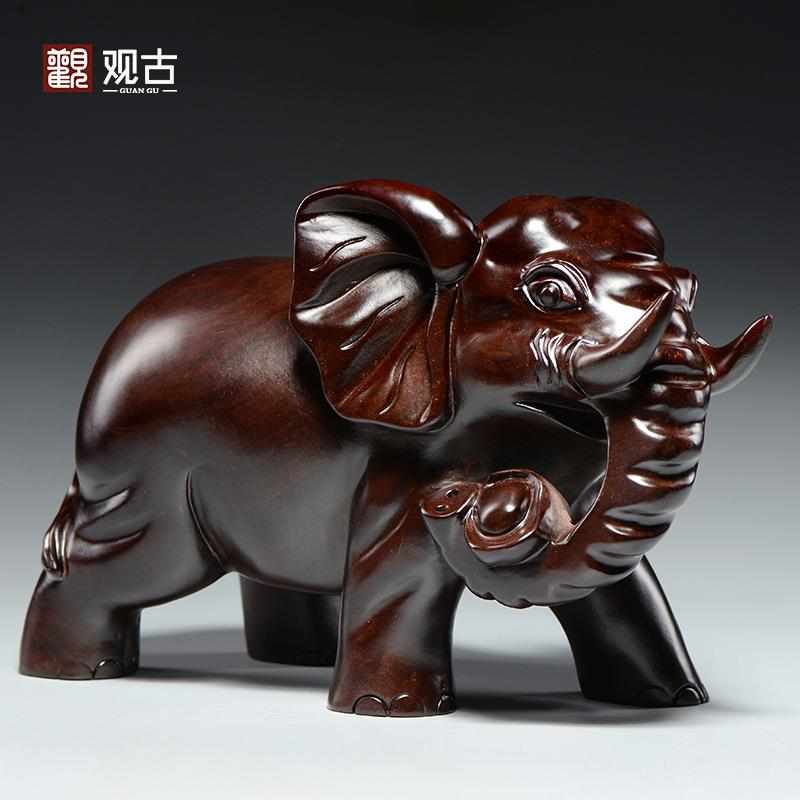 黑檀木大象雕刻摆件是实木一对象家居装饰工艺品开业新居乔迁送礼