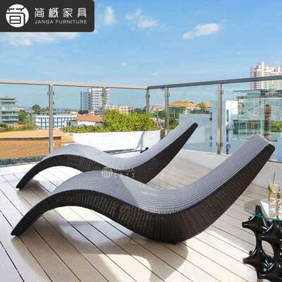 休闲别墅庭院泳池躺床户外花园藤编躺椅沙发床酒店民宿日光浴沙发