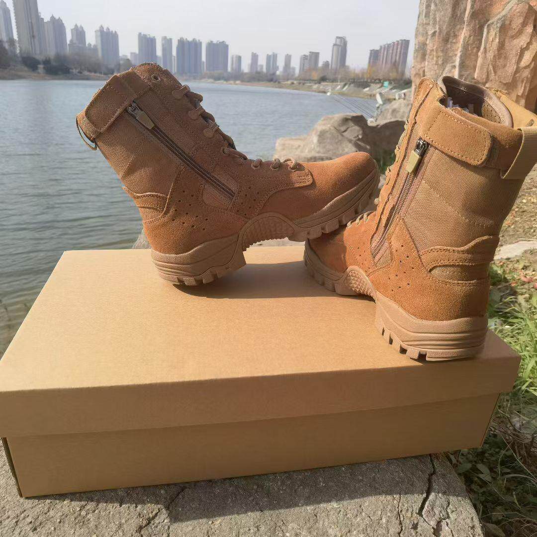新式棕色作战靴男高帮超轻防水训练靴夏耐磨防穿刺沙漠靴