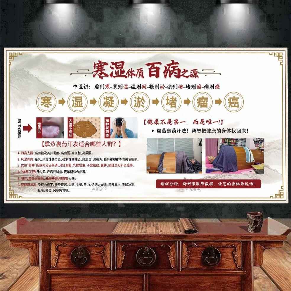 熏蒸裹药汗发熏蒸舱寒湿体质中医养生馆装饰画养生背景墙广告图