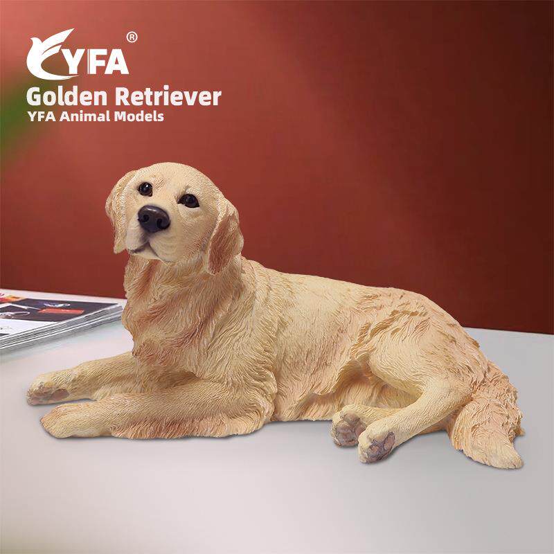 热销树脂工艺品新款卧姿金毛犬仿真动物狗模型车载摆件家