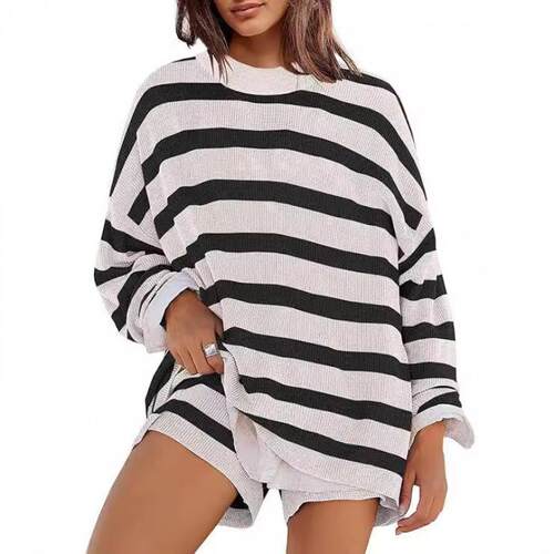 Womens 2 Piece Sweater Lounge Sets Striped Long Sleeve