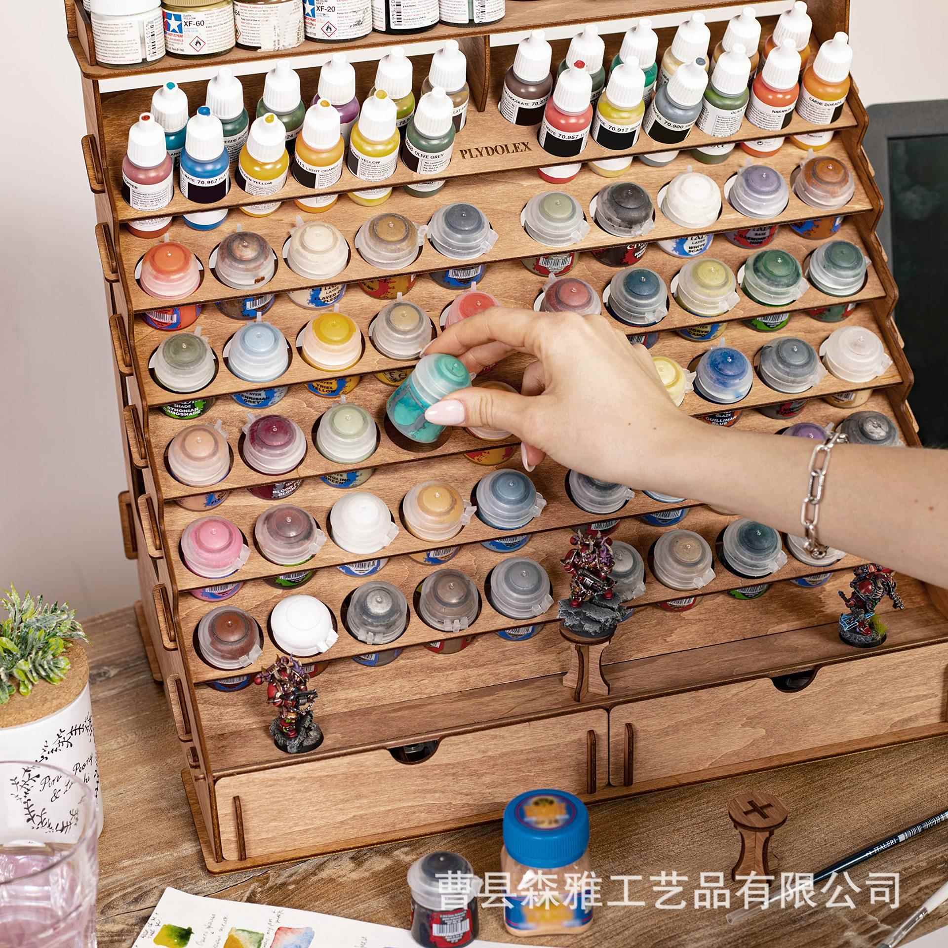 木制颜料收纳盒大容量74瓶颜料展示架桌面油漆瓶微型涂料绘画支架图片