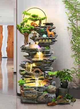 客厅落地式假山流水喷泉水景加湿器风车开业礼品装饰高山循环水摆