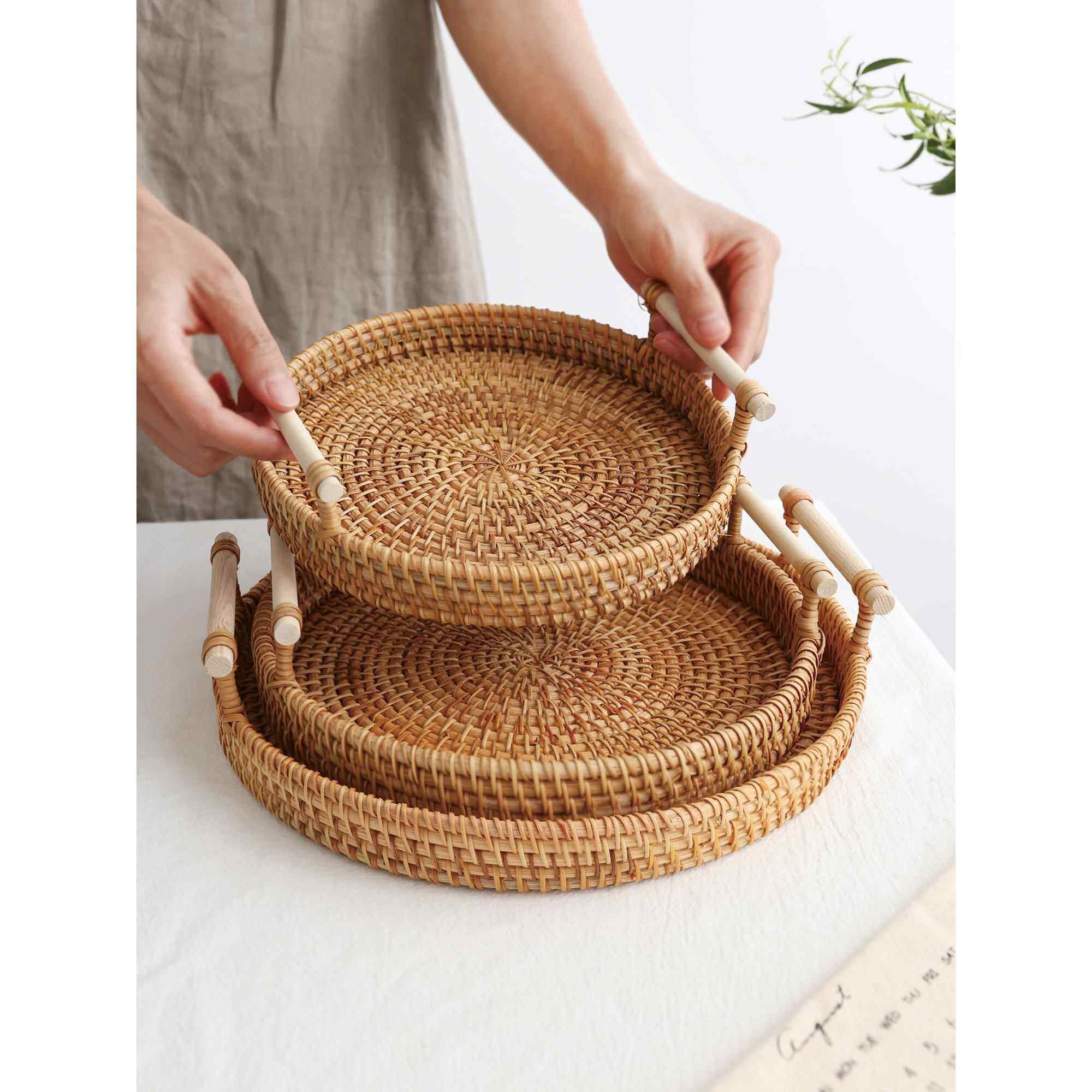 家用藤编水果盘下午茶点心盘茶几摆放托盘馒头筐面包篮圆形野餐篮,餐饮具,果盆/果盘/果篮,淘宝优惠券,粉丝福利购,淘宝优惠卷