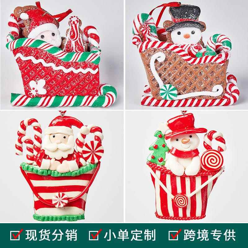 软陶泥圣诞树吊饰挂饰雪人老人拐杖圣诞装饰品美式圣诞雪橇车挂件