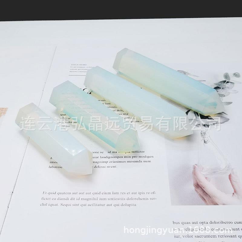 弘晶远水晶 厂家蛋白石六棱柱水晶单尖原石打磨水晶柱摆件