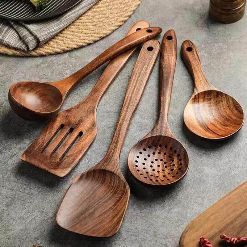 Acacia wood ladle Wooden slotted spoon Non-stick pan special - 实物图